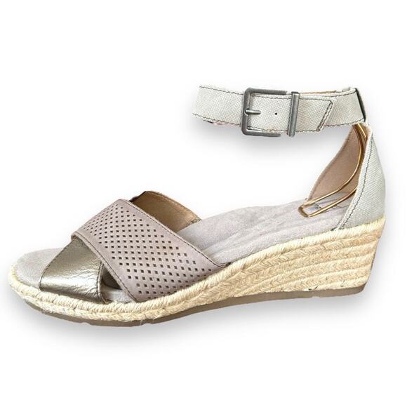 Earth Platinum Naples Natasha Leather Espadrille Low Wedge Sandal Size 10 - Picture 4 of 12